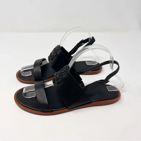 [Tory Burch] Classic Black Leather Logo Sandals